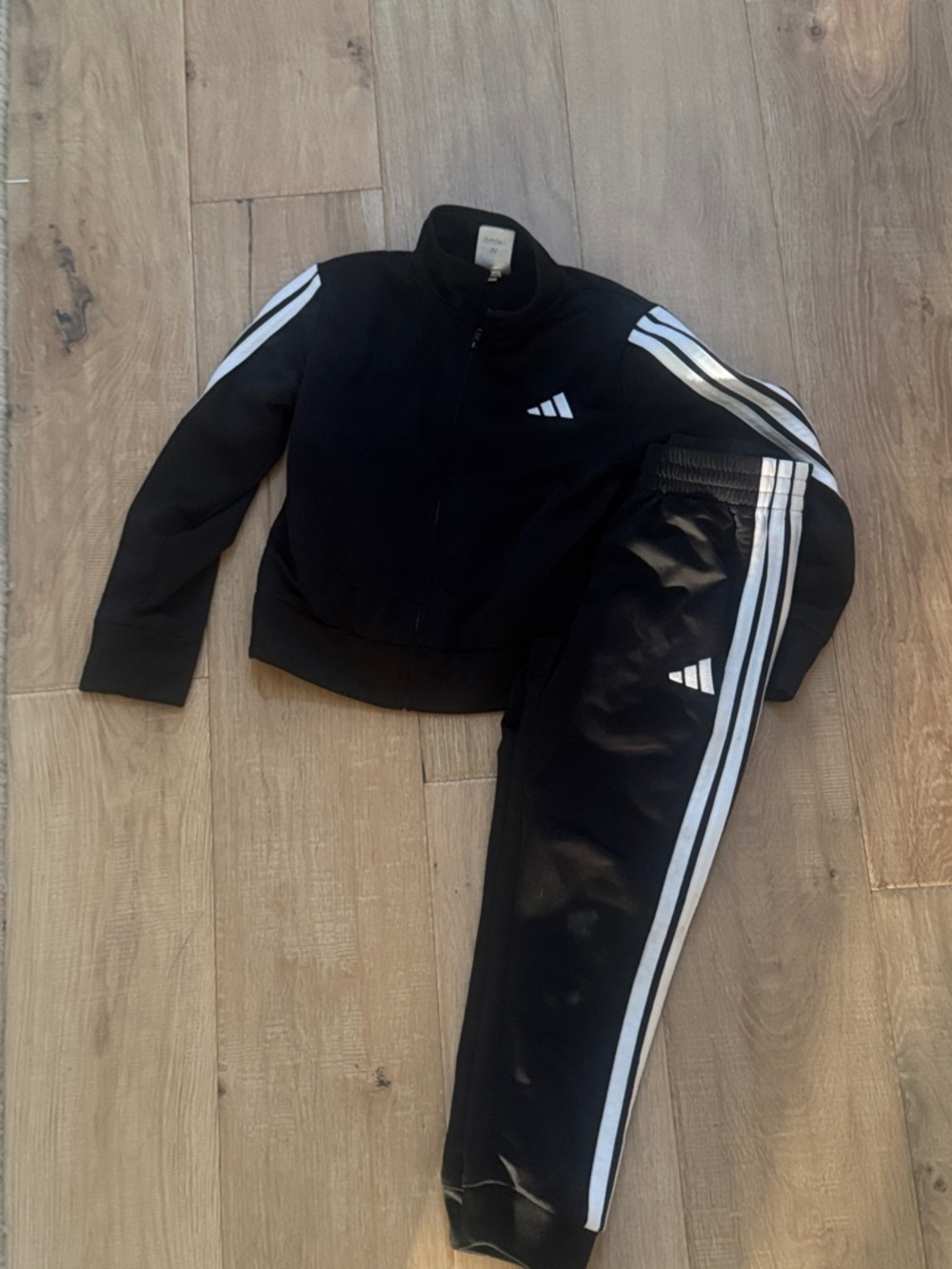 adidas Black Track Jacket & Pants with White Stripes